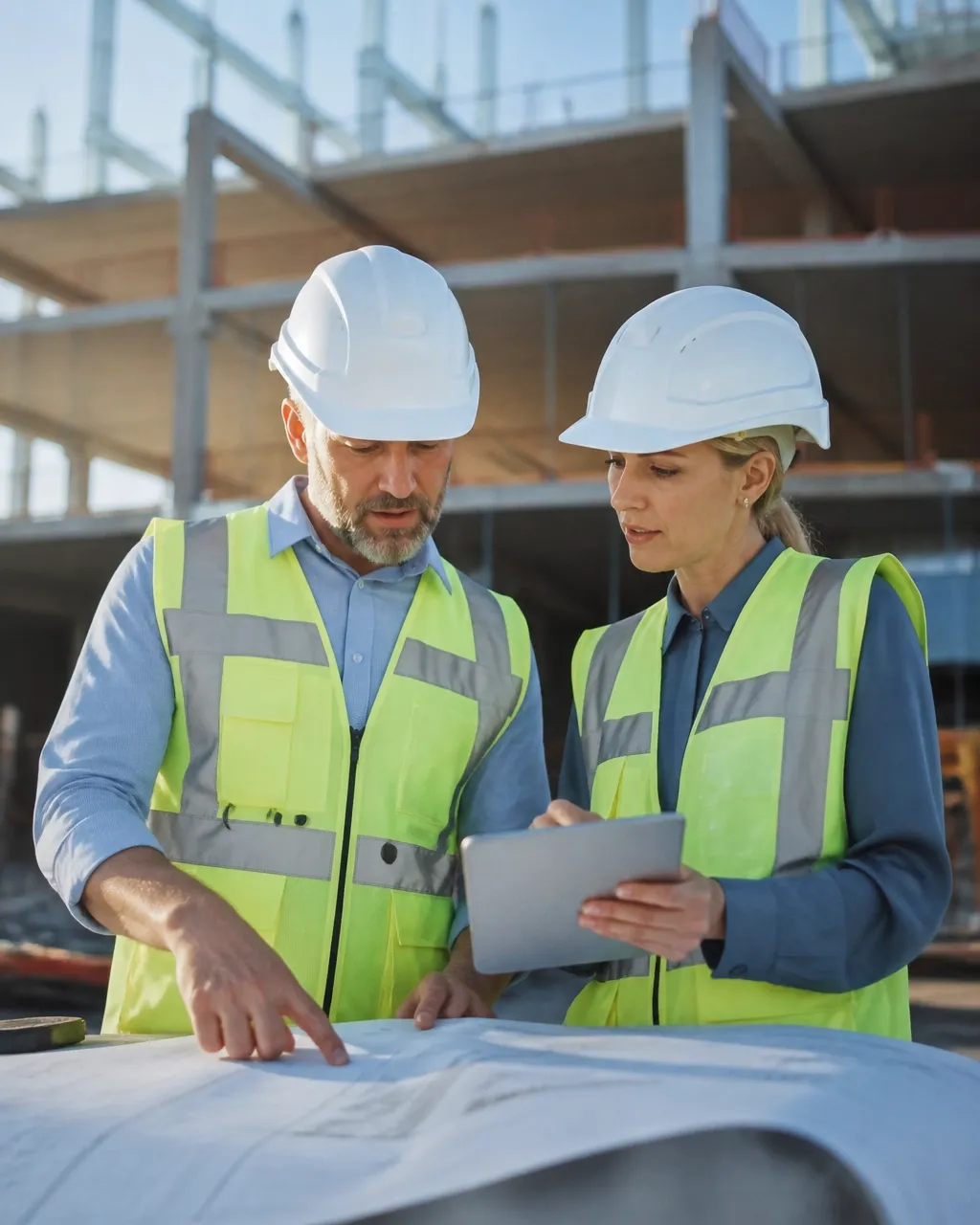 Project team reviewing construction plans